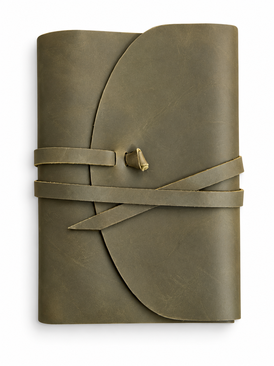 Olive leather journal wrap tie