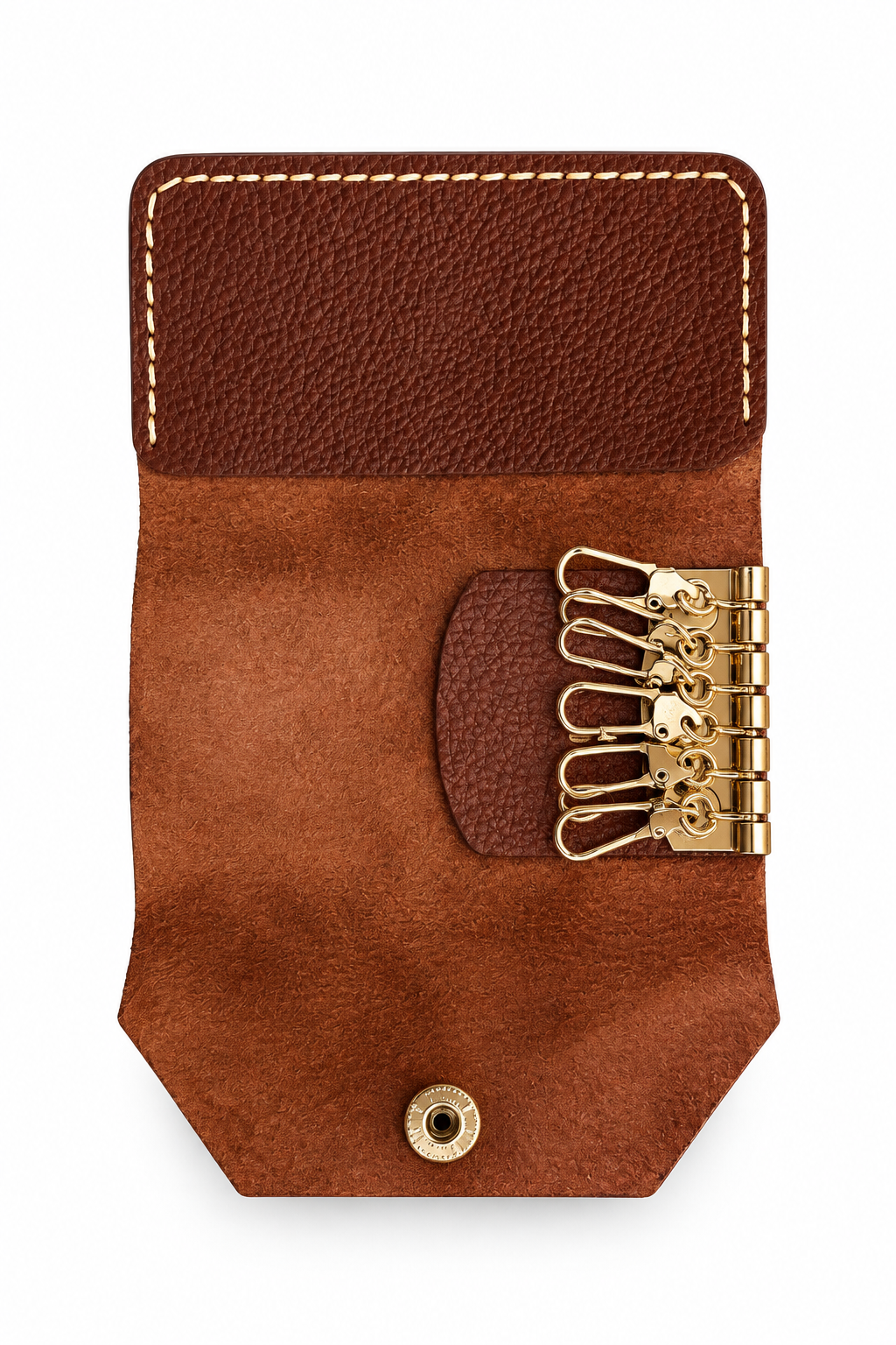 Brown leather key holder open