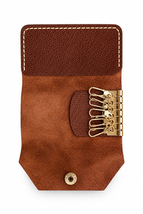 Brown leather key holder open