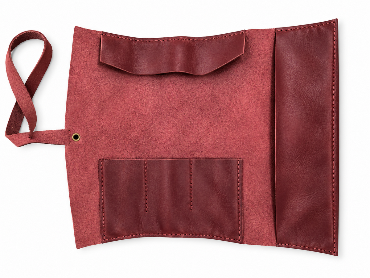Burgundy leather organiser open