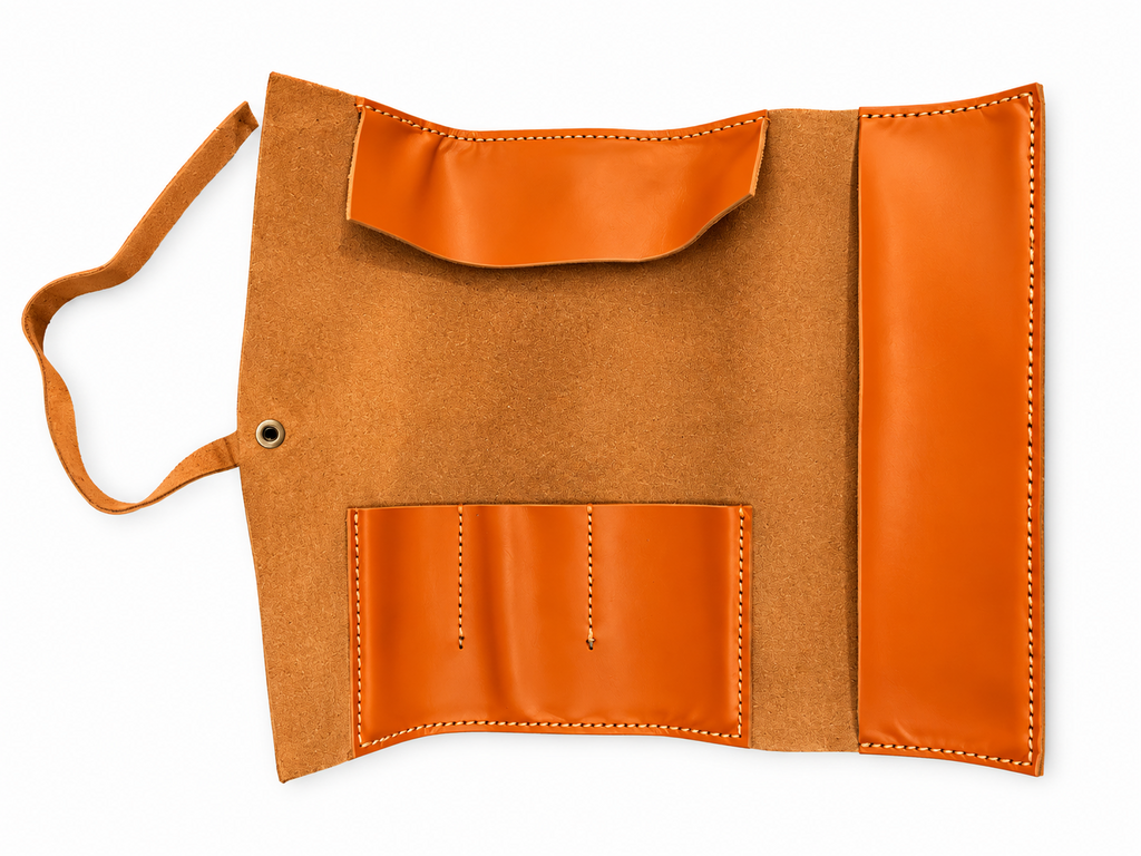 Orange leather organiser open