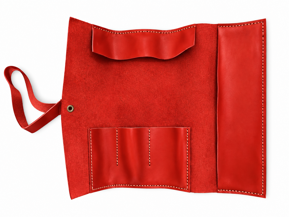 Red leather organiser open